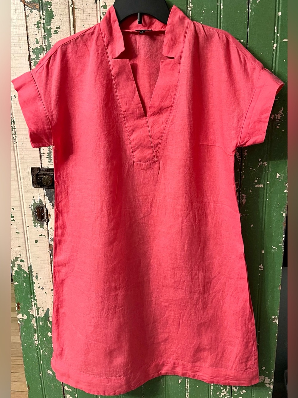 Linen Dress Talbots Coral Short-Sleeve Linen Tunic Shift Dress Size Small